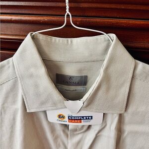 Canali Men's Open Collar, Light Tan Pinstripe Dress Shirt. Size 17.